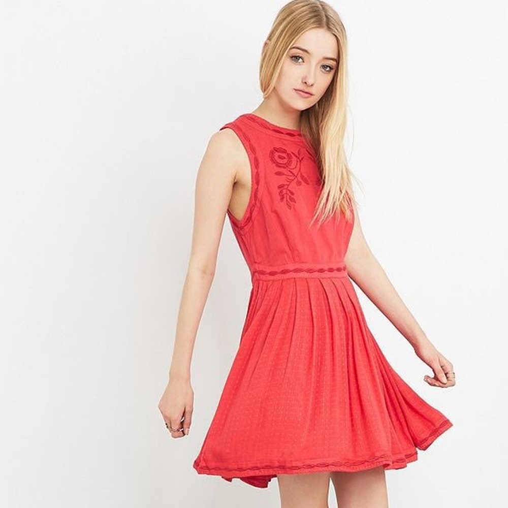 Red Free People embroidered dress